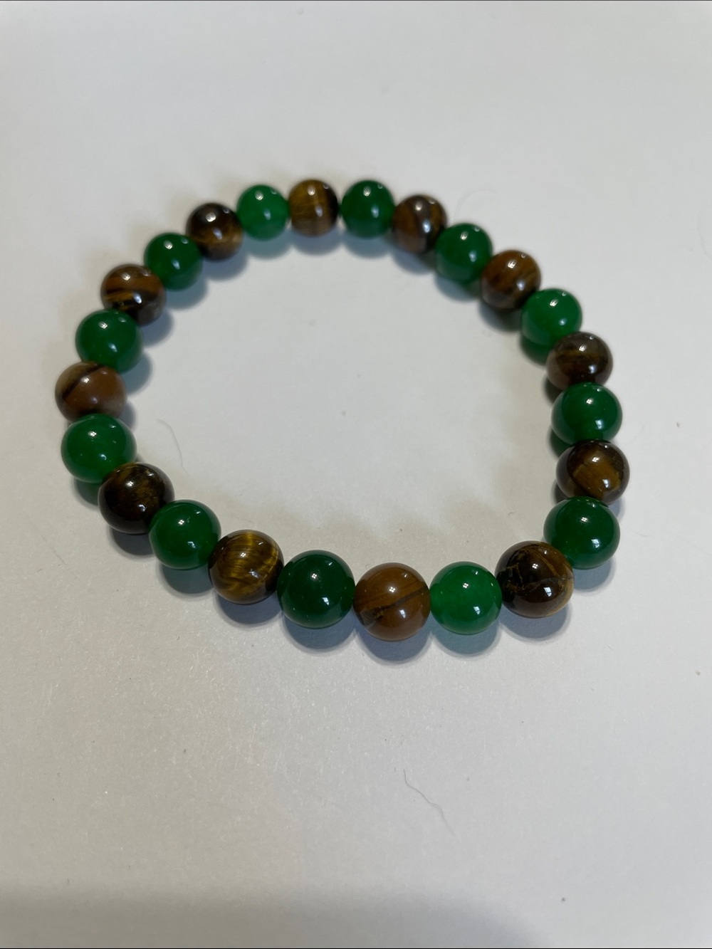 Green and Brown Beaded Stretch Bracelet M’s